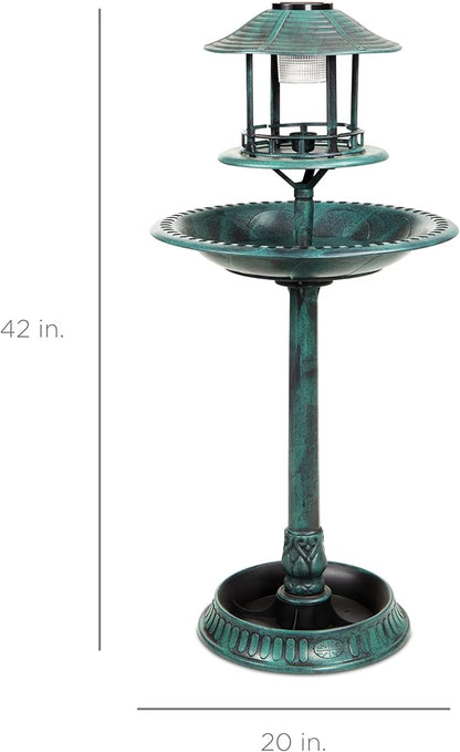 Best Choice Products Solar Outdoor Bird Bath Vintage Resin Pedestal Fountain Decoration for Yard, Garden w/Planter Base, Feeder, Decorative Bird Cage, Fillable Stand - Green
