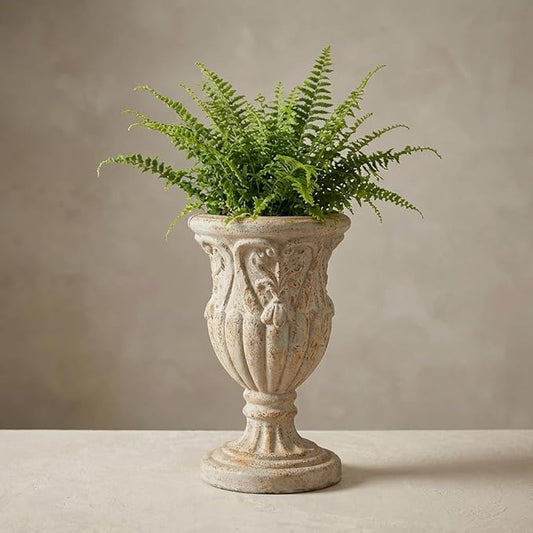 12 Inch Vintage Urn Planters for Outdoor Plants, Embossed Design Durable and Sturdy Resin Fiber Flowerpots with Drainage Hole, Decorative Orchid Houseplant Pot Indoor Outdoor Plant Container