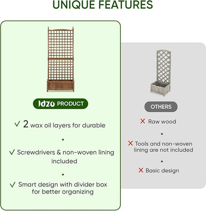 Idzo Raised Garden Bed with Trellis, Durable Oil Coated Planter with Trellis, 71 Inches Height Vertical Gardens Outdoors with Convenient Non Woven Lining for Better Plants Growing