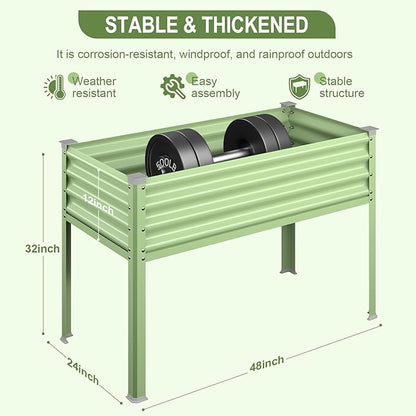 Raised Garden Bed with Legs, 48×24×32in Galvanized Raised Garden Beds Outdoor Elevated Metal Planter Box for Gardening Vegetables Flowers Herb-Green