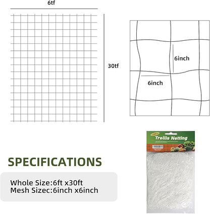 Trellis Netting, PDGROW Heavy Duty Garden Trellis Netting, 6 x 30 ft Trellis Netting for Climbing Plants, Outdoor Indoor Grow Net for Support Vine Vegetable Fruits and Flower, 4 Pack（Put in One Pack）