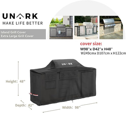 98 Inch Extra Large Grill Cover Kitchen Island Cover Large Island Grill Cover for Outdoor Grill Outdoor Kitchen Cover Heavy Duty Waterproof 98" L x 42" W x 48" H, Black