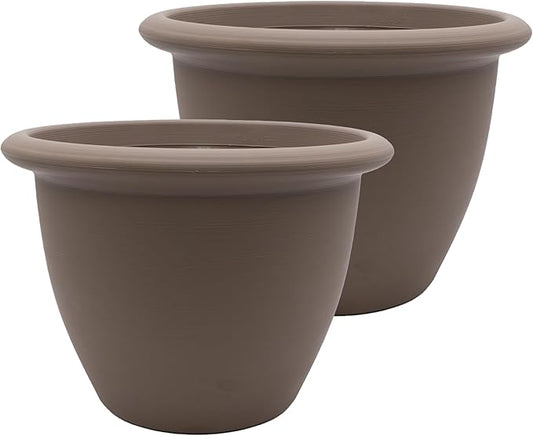 The HC Companies Sevilla Flower Planters - Outdoor & Indoor Planter - Round Self Watering Plant Pots for Herbs & More (9”, Cappuccino, Pack of 2)
