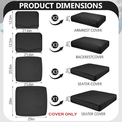 9 Piece Outdoor Patio Waterproof Cushion Covers, Fits 4-Seat Wicker Rattan Sectional Couch Chair Furniture Cover Replacement Set - Fade-Resistant Patio Cushion Covers with Zipper