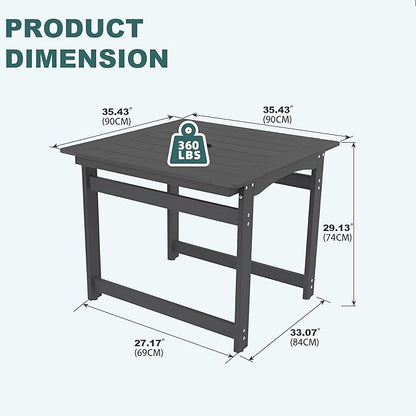 35" Outdoor Dining Table with Umbrella Hole, HIPS All-Weather Square Patio Table for Outdoor/Indoor Use, Black