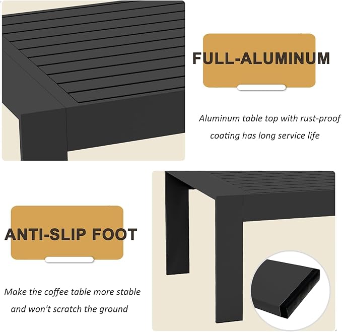 LayinSun Outdoor Aluminum Furniture Set, 4 Pieces Patio Sectional Conversation Chat Sofa Modern Seating Set with Coffee Table