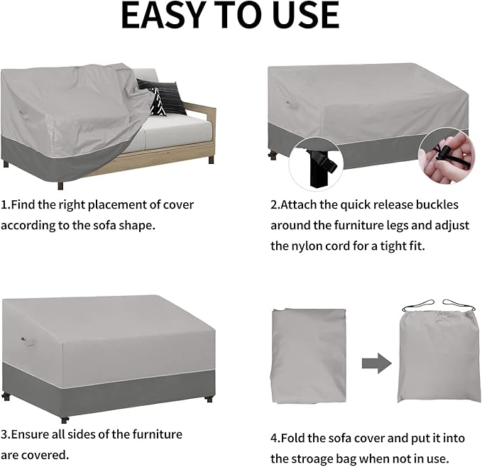 Easy-Going Patio Sofa UV Resistant Outdoor Couch Bicolor 3-Seater Bench Waterproof Furniture Cover with Reflective Hemming (104Wx40Dx35H inch, Gray/Dark Gray)