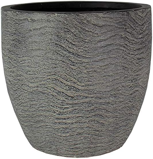 The HC Companies 17.5 Inch Aspen Planter Indoor Outdoor Round Fiberglass Planter Pot with Contemporary Textured Design, Charcoal