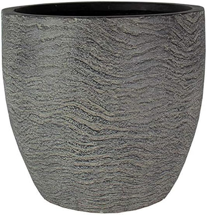 The HC Companies 15 Inch Aspen Planter Indoor Outdoor Round Fiberglass Planter Pot with Contemporary Textured Design, Charcoal
