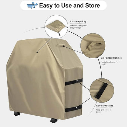 OutdoorLines Waterproof Heavy Duty BBQ Grill Cover - Universal Barbecue Grill Covers UV Resistant Barbeque Gas Grill Cover for Outdoor Outside Grill, 32L x 24W x 43H Inch, Camel