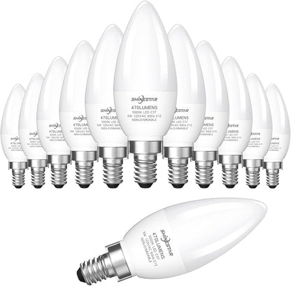 SHINESTAR 12-Pack E12 LED Candelabra Light Bulbs 40 Watt Equivalent, 5000K Daylight, Chandelier Bulb, 6W B11 Candle Small Base Ceiling Fan Light Bulbs, Non-Dimmable,12 Count (Pack of 1)
