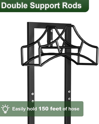 Garbuildman Garden Hose Holder With 4 Spikes, Freestanding Metal Hose Stand for Outdoor Garden, Detachable Hose Storage Rack for Lawn & Yard, Volcano Black