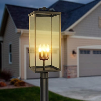 Outdoor Post Light Fixture, Modern Exterior Square Pillar Lantern with Black Finish & Clear Glass, Transitional Pier Mount Lamp, Pole Light for Garden, Backyard, Patio, Pathway, RZ008XL-P