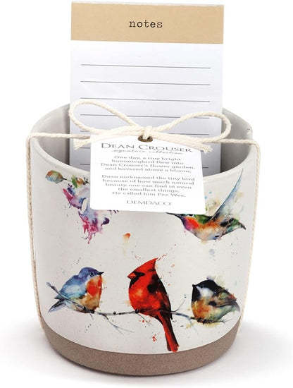 DEMDACO Watercolor Perched Birds 4 x 4 Ceramic Stoneware Planter and Journal Set