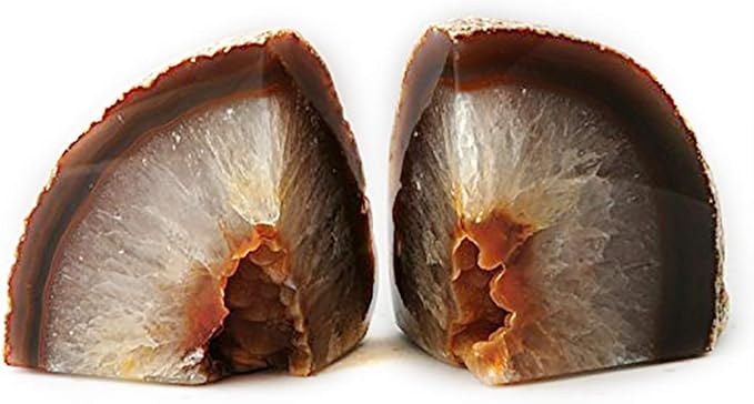 JIC Gem Natural Geode Bookends Decorative Agate Book Ends Stone Book Ends Holders for Shelves with Rubber Bumpers (1 Pair, 3-4 LBS)