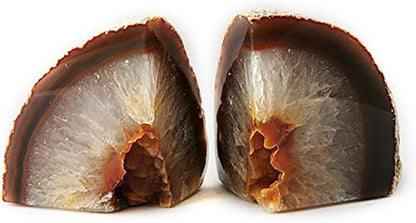 JIC Gem Natural Geode Bookends Decorative Agate Book Ends Stone Book Ends Holders for Shelves with Rubber Bumpers (1 Pair, 3-4 LBS)