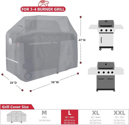Turtle Life BBQ Grill Cover, 58 Inch Heavy Duty Waterproof 3-4 Burner Barbecue Gas Grill Covers for Weber Spirit Char-Broil Performance and Signature, Gray
