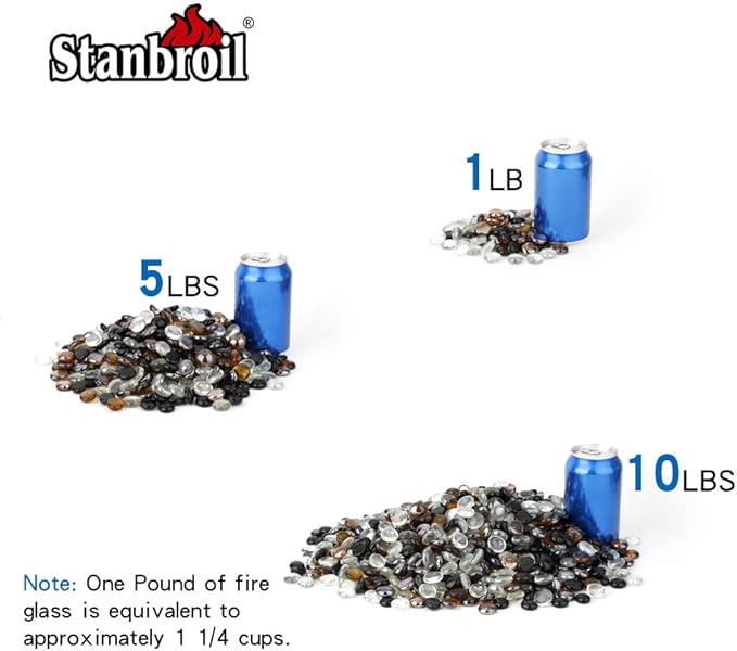 Stanbroil 10-Pound Blended Fire Glass Beads - 1/2 inch Fire Glass Drops Blend Onyx Black, Crystal Ice, Caramel Reflective for Indoor and Outdoor Gas Fire Pits and Fireplaces