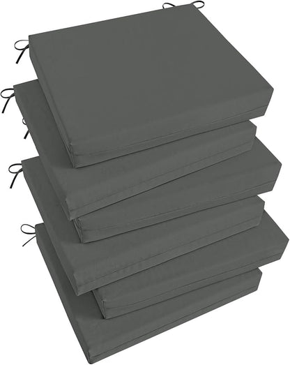 Basic Beyond Outdoor Chair Cushions Set of 6, Square Corner Outdoor Cushions for Patio Furniture, Water Resistant Patio Chair Cushions with 2 Ties, 18.5x16x3, Charcoal Grey