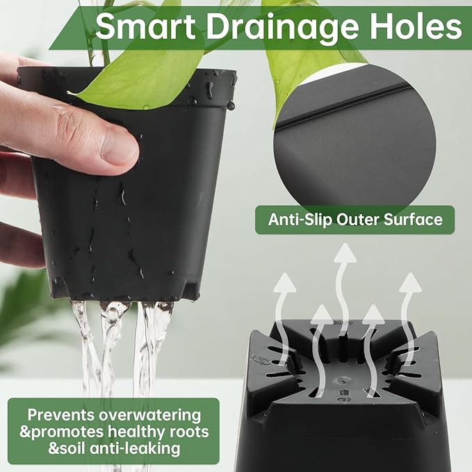 100 Pack Plant Nursery Pots 3.15 Inch, Durable Square Seedling Pots with Drainage Holes, Reusable Small Plastic Flower Pots for Seed Starting, Transplanting, Herb Garden