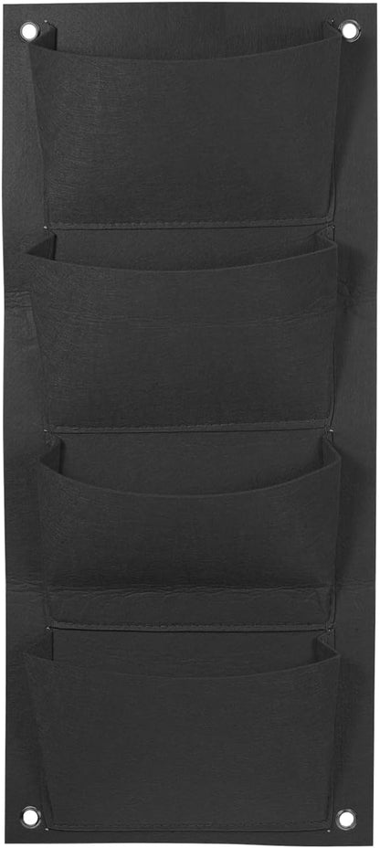 PATIKIL 4 Pockets Vertical Hanging Grow Bags, Wall Hanging Planter Bags Wall-Mounted Felt Fabric Planting Grow Bags for Garden Home Decoration, Black