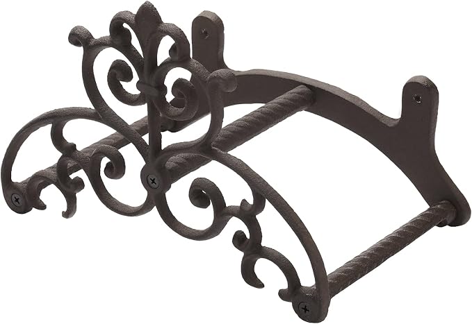 MyGift Brown Heavy Duty Cast Iron Outdoor Garden Hose Hanger Wall Mounted Water Hose Holder Reel with Vintage Scrollwork Design