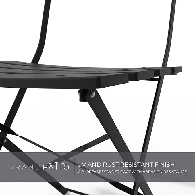 Grand patio 3-Piece Folding Bistro Set, 2 Chairs and 1 Table, Weather-Resistant Outdoor/Indoor Conversation Set for Patio, Yard, Garden-Black