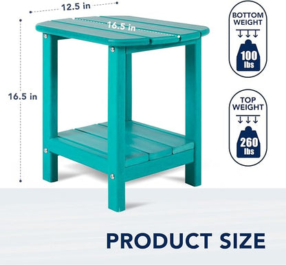 nalone Adirondack Side Table 16.5" Outdoor Side Table HDPE Plastic Double Adirondack End Table Small Table for Patio (Aruba)