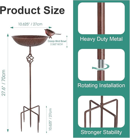 Metal Bird Bath for Outside,Hand-Painted Outdoor Birds Baths Water Bowl with Stake for Garden Patio Yard Lawn Decor, 27.6" H Bird Feeder with 5 Prongs Base,Vintage Freestanding Birdbaths & Birdfeeder