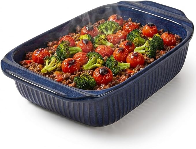 Artena Baking Dish 5.1 Quarts, Casserole Dishes For Oven, Baking Pan With Handles, Lasagna Pan Deep, Large Casserole Dish, Rectangular Ceramic Bakeware (Blue)