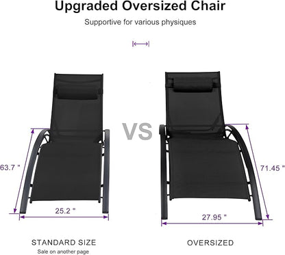 PURPLE LEAF Patio Oversized Chaise Lounge Chair Set with Side Table Pool Adjustable Recliner Chairs for Outside Outdoor Sunbathing Tanning Poolside Lounger