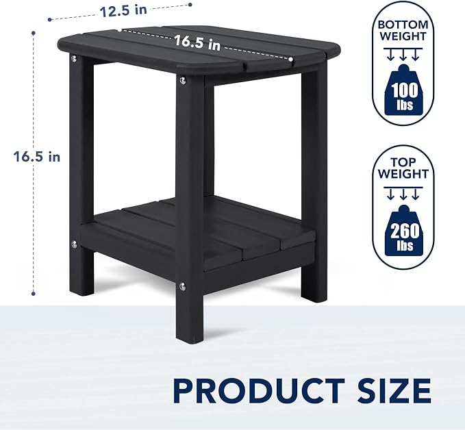 nalone Adirondack Side Table 16.5" Outdoor Side Table HDPE Plastic Double Adirondack End Table Small Table for Patio (Black)