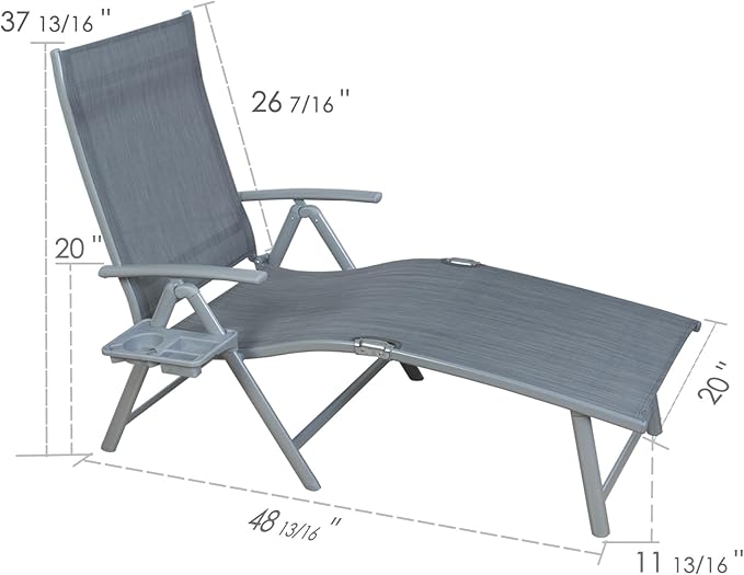 Kozyard Cozy Aluminum Reclining Lounge Chair - Perfect for Beach, Yard, Pool, Deck, and Patio - Outdoor Chaise Lounge with Drink Holder, Weather Free, Adjustable - Assemble-Free (2 Pack, Gray)