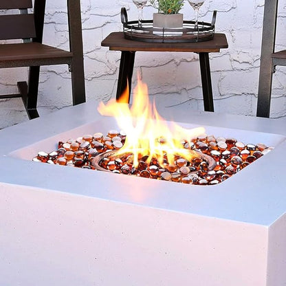 Fire Glass Rocks, Amber Beads for Propane Fire Pit, Fireplace and Outdoor Decorative. 3/4 High Luster 10LB Round Firepit Glass