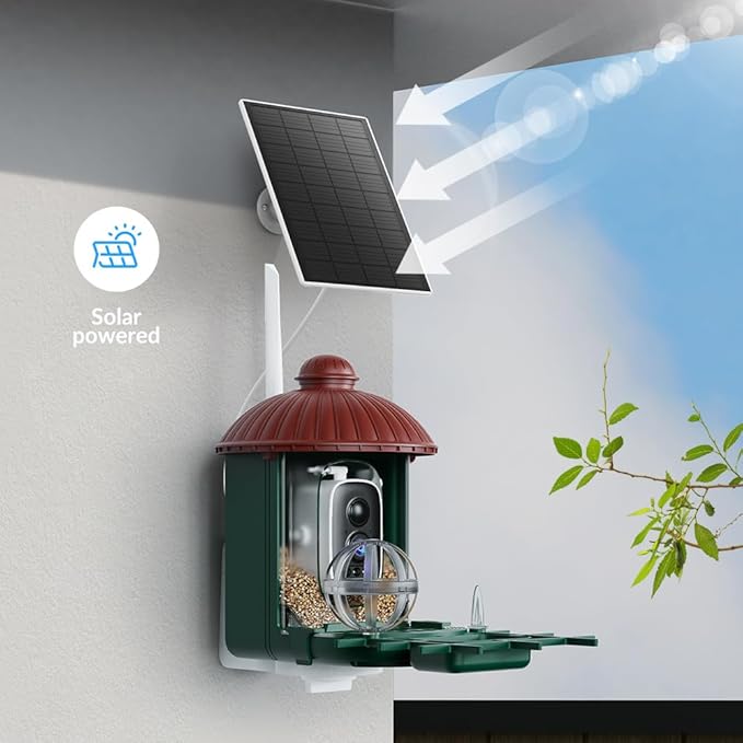 WOOLINK 3MP Smart Bird Feeder with Camera, 2K 2.4Ghz Solar Wireless Battery Camera With AI Bird Species Identification, HD Video Bird House with Camera for Ourdoor, IP65 Waterproof, Color Night Vision