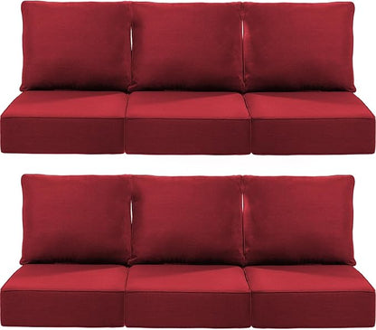 Luxury 24x24x6 Inch Outdoor Deep Seat Cushions Set of 6 - Comfortable Patio Zipper Chair Cushion for Outside Sets Wicker Dining Rocking Swivel Chairs Loveseat Couch Sectional Sofa - Red