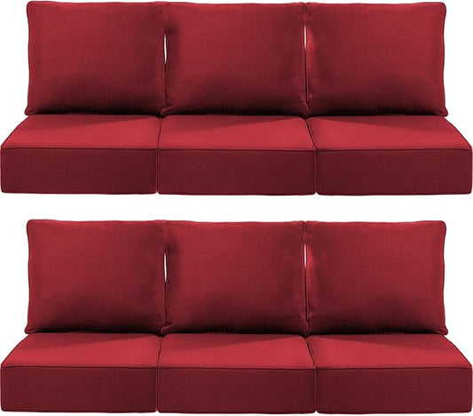 Luxury 24x24x6 Inch Outdoor Deep Seat Cushions Set of 6 - Comfortable Patio Zipper Chair Cushion for Outside Sets Wicker Dining Rocking Swivel Chairs Loveseat Couch Sectional Sofa - Red