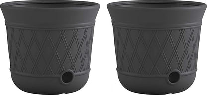 Suncast 2 Pack 14" x 12" Round Resin Decorative Weatherproof Outdoor Hideaway Standard Garden Hose Storage Pot with Drainage Holes, Gray