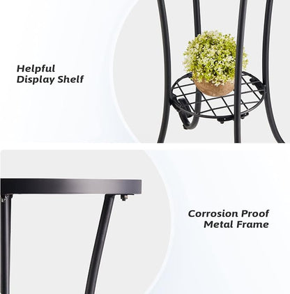 VONLUCE Patio Side Table and Plant Stand, 21" End Table with 14" Ceramic Tile Top for Porch Garden Decor, Indoor & Outdoor Accent Table, Living Room Bedroom Balcony Furniture for Home Garden, Faberge