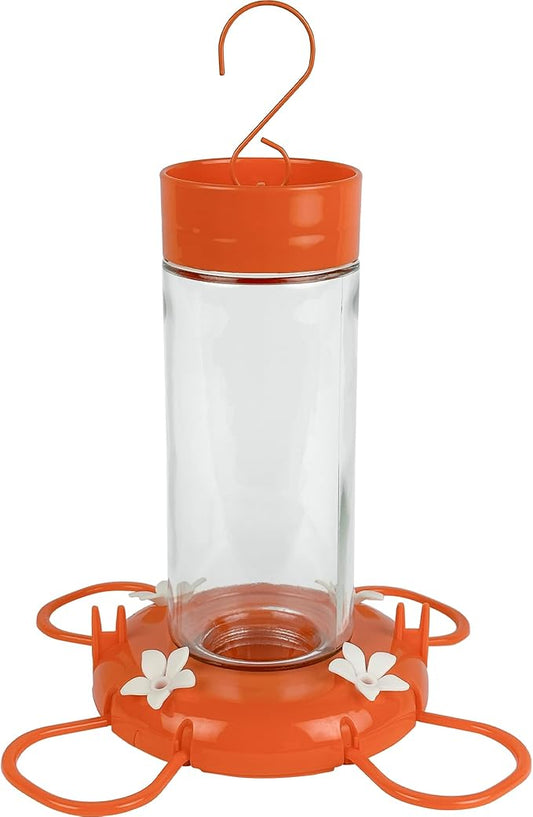 Nature's Way Hanging Glass Oriole Feeder for Outdoor Décor, 30 Ounce Capacity Nectar Feeder, Jelly Dishes, Orange Fruit Holders, 4 Eash to Clean Flexible Ports, Ant Moat, Bee Guards, Orange
