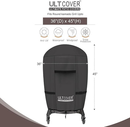 ULTCOVER Outdoor Waterproof Charcoal Kamado Joe Grill Cover for 22-24 inch Char-Griller Char-Broil and Other Round Smokers Size Up to 36” Dia x 45” H, Black