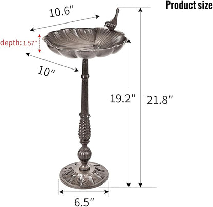 Sungmor Cast Iron Bird Bath for Outside, 21 Inch Height Garden Standing Feeder, Antique Style & Shell-Shape Bird Bath Bowl, Decorative Pedestal Birdbath, Outdoor Yard Deck Patio Ornament
