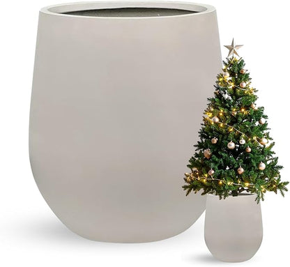 21"H x 19"D Corso Fiberstone Round Tapered Planter - Christmas Tree Planter, Smooth Finishes, Weather Resistant for Indoor & Outdoor Use, Included 2 Extra Coco Mats (Taupe, 15" Pot Opening)