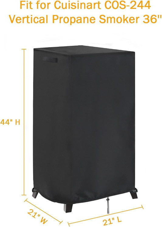 Smoker Cover Fit for Cuisinart 36” Vertical Propane Smoker, Waterproof Outdoor Smoker BBQ Smoker Grill Covers,Black (21" L x 21" W x 44" H)