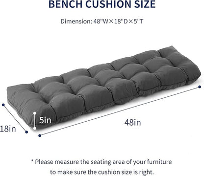 IPYNBAP Outdoor Bench Cushion, 48x18x5 Inch, Waterproof Bench Cushion for Outdoor/Indoor Furniture, Tufted Patio Bench Seat Cushion, Fade Resistant Outdoor Cushions for Porch Swing Couch, Dark Grey