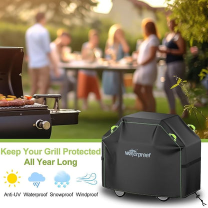 Grill Cover, 65 inch BBQ Grill Cover for Outdoor Grill, 420D Waterproof Fabric, UV & Fade Resistant, All-Weather Barbecue Gas Grill Cover with Handles, Straps & Adjustable Drawstring