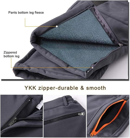 Gash Hao Mens Snow Ski Waterproof Softshell Snowboard Pants Outdoor Hiking Fleece Lined Zipper Bottom Leg