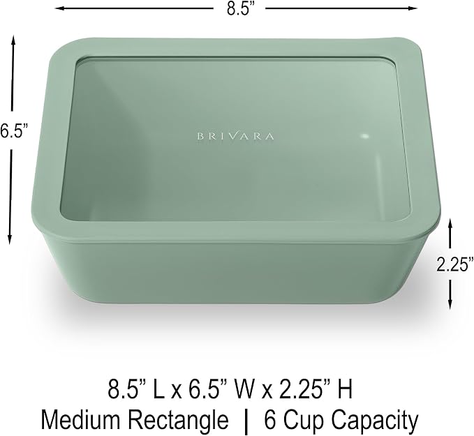 Glass Food Storage Container with Lid, 6-Cup Medium Rectangle | Microwave-Safe Airtight Lid, Oven-Safe Ceramic-Coated Glass | Zero Plastic, No PFAS/PFOA/BPA, Reusable [Willow]