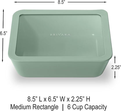 Glass Food Storage Container with Lid, 6-Cup Medium Rectangle | Microwave-Safe Airtight Lid, Oven-Safe Ceramic-Coated Glass | Zero Plastic, No PFAS/PFOA/BPA, Reusable [Willow]