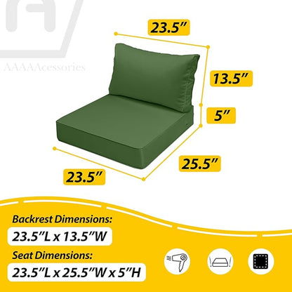 AAAAAcessories Outdoor Seat Cushions for Chairs, Fade-Resistant, Waterproof Patio Furniture Replacement Cushions, 23.5" x 25.5" x 5" + 23.5" x 13.5", Dark Moss Green